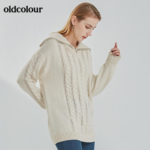oldcolour2021冬季新款时尚勾花宽松慵懒大领针织羊毛衫N42052218 商品图0