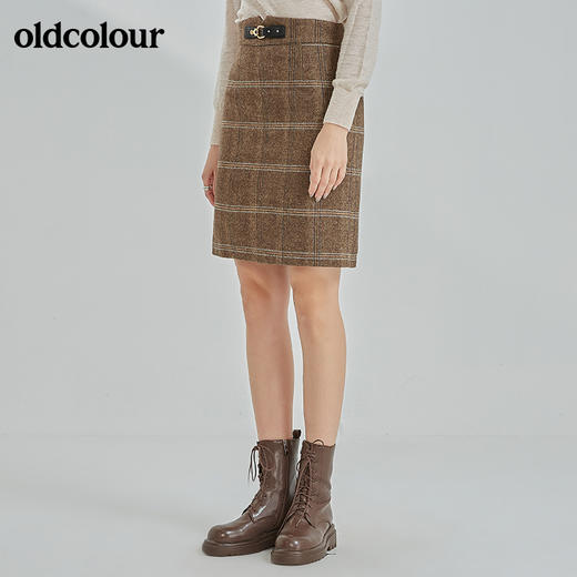 oldcolour2021冬季新款时尚气质修身百搭杏咖格包臀裙N42061249 商品图1