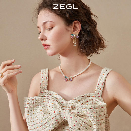 ZEGL设计师彩色蝴蝶结戒指女小众设计高级感人造珍珠指环食指戒子 商品图3