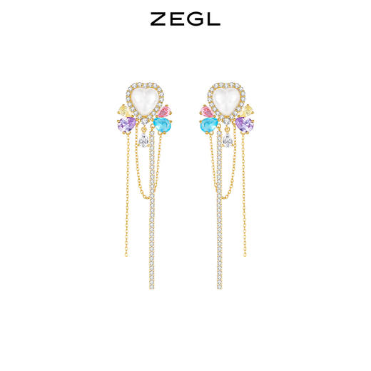 ZEGL设计师彩色爱心流苏耳环女小众设计感高级气质耳钉银针耳饰品 商品图1