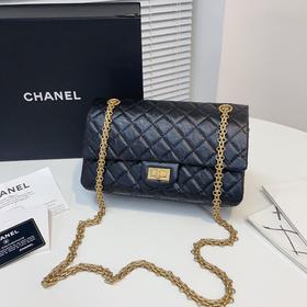 Chanel 2.55 油蜡牛皮 黑金 小号 链条包