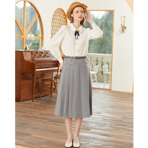 Famecoco范可儿法式灯笼袖女士衬衫春秋款时尚花边领衬衣FAB1BA013 商品图4