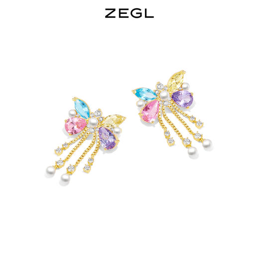 ZEGL设计师彩色蝴蝶耳环女小众设计感高级长款流苏耳钉秋冬耳饰品 商品图0