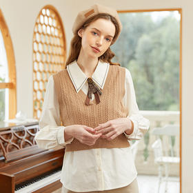 Famecoco范可儿短款针织马甲女春季V领高腰背心叠穿神器FAB1CA012