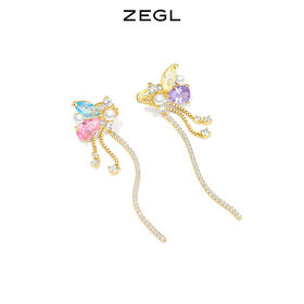 ZEGL设计师彩色蝴蝶流苏耳夹女无耳洞小众设计感高级耳环秋冬耳饰