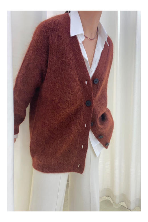 LECRESCENDO | 马海毛毛茸茸开衫 [ 金丝焦糖 ] 商品图7