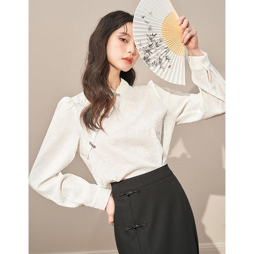 西遇新中式长袖衬衫女新款洋气设计感复古改良旗袍上衣D0130034 商品图0