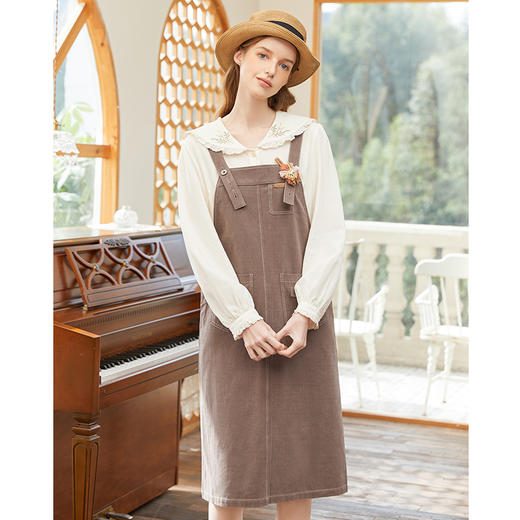 Famecoco范可儿宽松背带裙女春秋款可调节肩带连衣裙纯棉FAB1FE005 商品图4