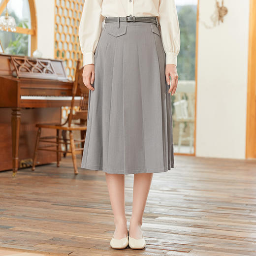 famecoco范可儿半裙腰带装饰春季收腰裙子a字裙梨形身材FAB1HA010 商品图3