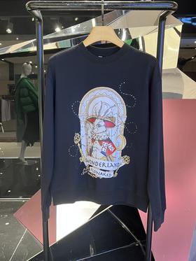 黑色兔子手绘新氧棉卫衣