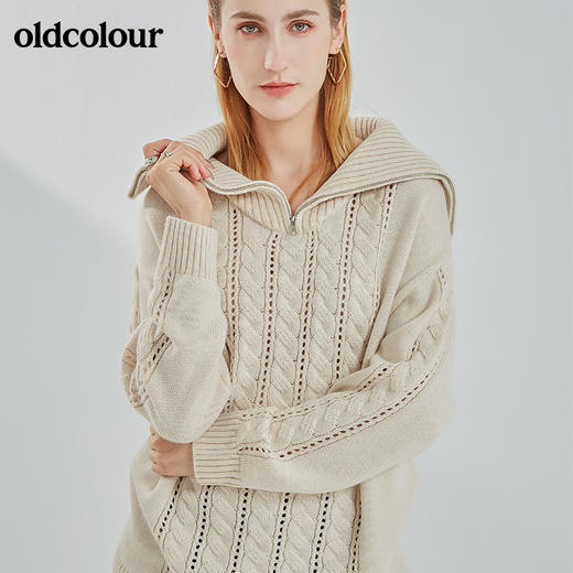 oldcolour2021冬季新款时尚勾花宽松慵懒大领针织羊毛衫N42052218 商品图1