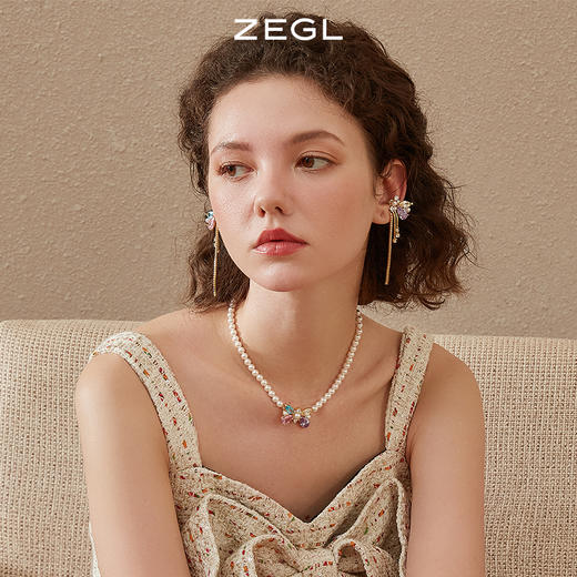 ZEGL设计师彩色蝴蝶流苏耳夹女无耳洞小众设计感高级耳环秋冬耳饰 商品图3