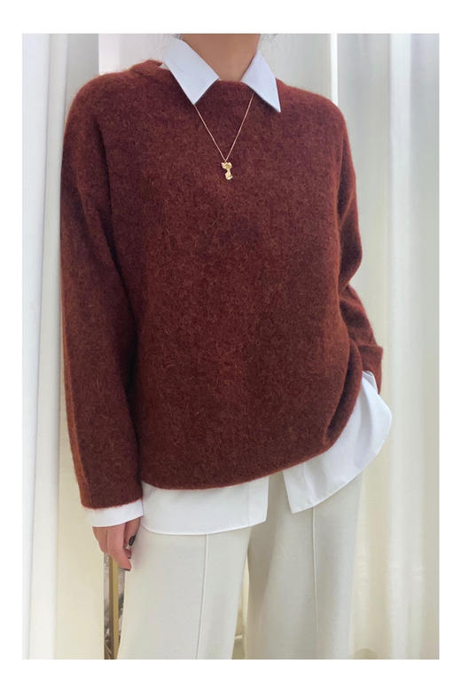 LECRESCENDO | 马海毛圆领套头衫 [ 金丝焦糖 ] 商品图1