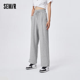 森马休闲裤女华夫格阔腿裤蝴蝶2023春季新款简约纯色垂感卫裤甜酷