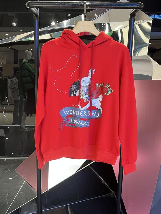 红色中式兔子手绘新氧棉卫衣 商品图0