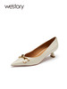 westory2023春新款复古尖头马衔扣高跟鞋名媛气质扁方根单鞋55531 商品缩略图2