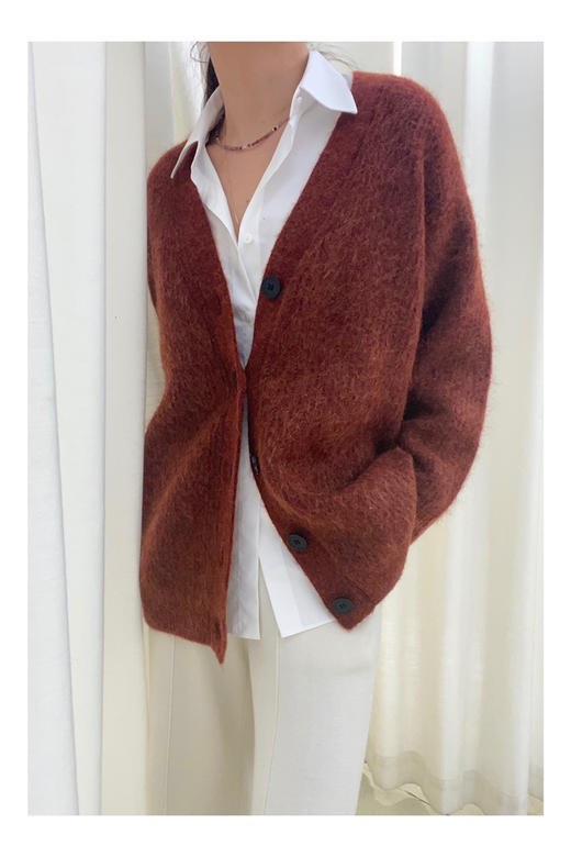 LECRESCENDO | 马海毛毛茸茸开衫 [ 金丝焦糖 ] 商品图2