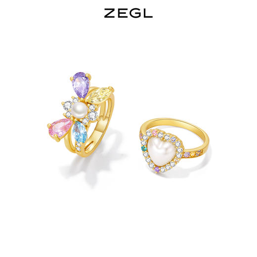 ZEGL设计师彩色蝴蝶结戒指女小众设计高级感人造珍珠指环食指戒子 商品图0