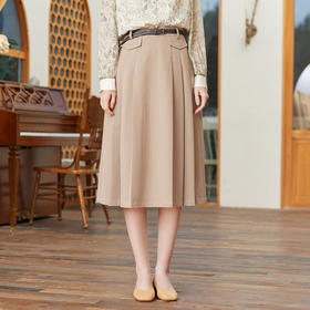 famecoco范可儿半裙腰带装饰春季收腰裙子a字裙梨形身材FAB1HA010