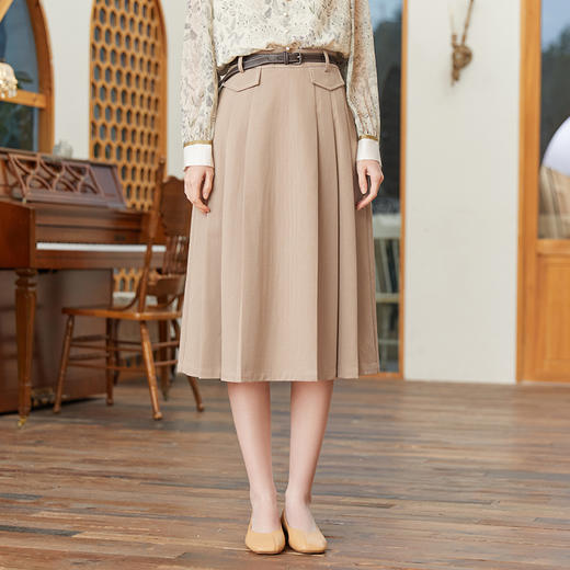 famecoco范可儿半裙腰带装饰春季收腰裙子a字裙梨形身材FAB1HA010 商品图0