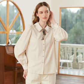 Famecoco范可儿法式灯笼袖女士衬衫春秋款时尚花边领衬衣FAB1BA013