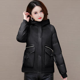 HSY-I22D317-Y冬季新款女装连帽羽绒服宽松休闲白鸭绒保暖羽绒服外套