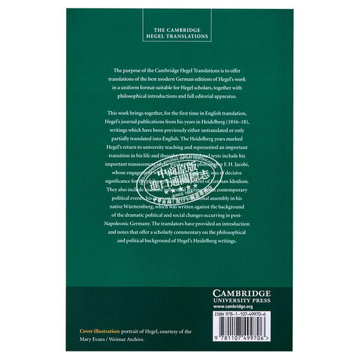 【中商原版】黑格尔：海德堡文集 英文原版 Georg Wilhelm Friedrich Hegel: Heidelberg Writings 黑格尔 商品图1
