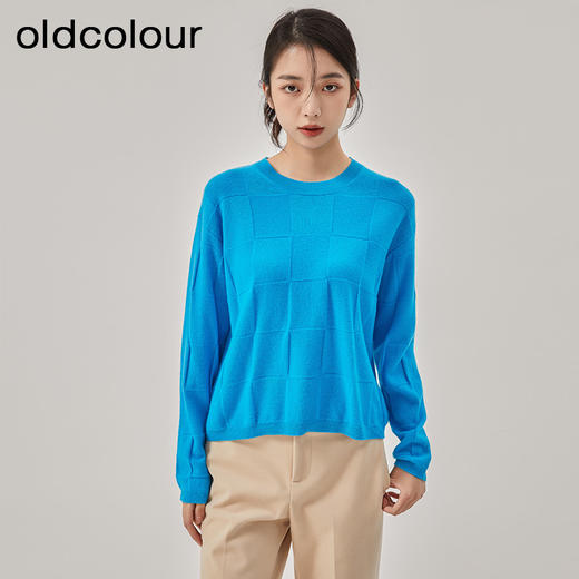 oldcolour2022冬季新款蓝色气质小众宽松显瘦长袖套头针织衫女 商品图0