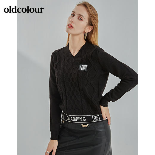 oldcolour新款时尚气质修身百搭V领针织套头衫N43052347 商品图3