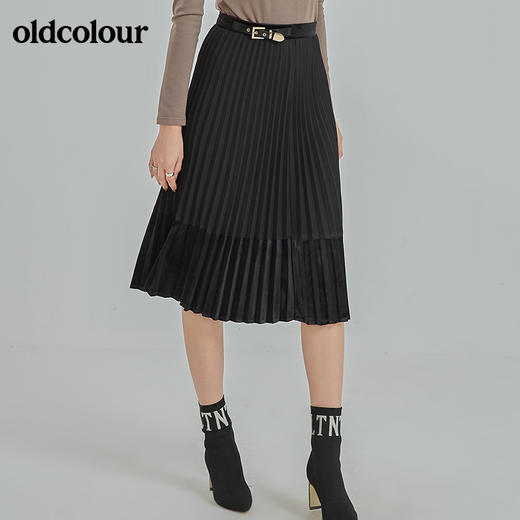 oldcolour2021冬季新款高腰伞裙遮胯显瘦气质百褶长裙N43063386 商品图0