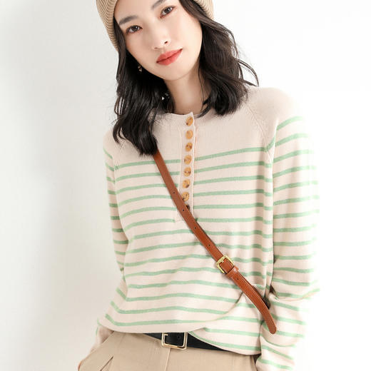 【经典款式】SIIJJEYY 枝辑女士海军条纹亨利领针织衫（4色可选） 商品图6