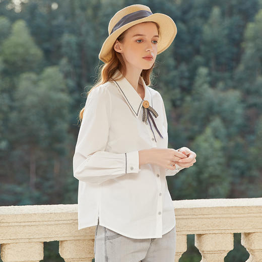 Famecoco范可儿纯棉简约刺绣衬衫女春款通勤长袖上衣优雅 商品图4