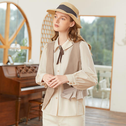 Famecoco范可儿原创设计拼接马甲女春季不对称小香风坎肩 商品图1