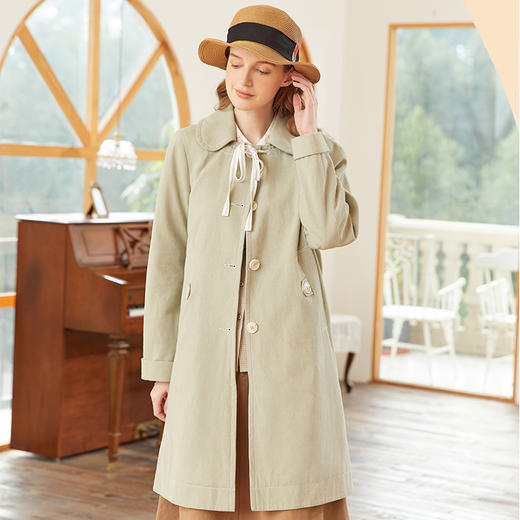 famecoco范可儿简约外套女春季撞色绑带中长款风衣气质FAB1AA001 商品图0