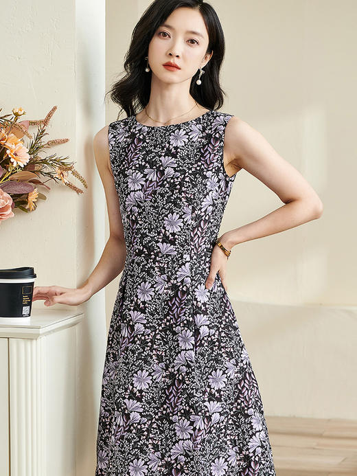 剩S 米思阳2025春季新款优雅气质淑女提花a字连衣裙修身背心裙0185 商品图1