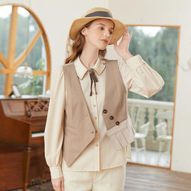 Famecoco范可儿原创设计拼接马甲女春季不对称小香风坎肩