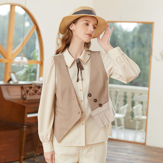 Famecoco范可儿原创设计拼接马甲女春季不对称小香风坎肩 商品图0