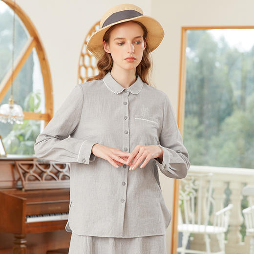 Famecoco范可儿文艺花边拼接衬衫春款女士绣花长袖衬衣 商品图0