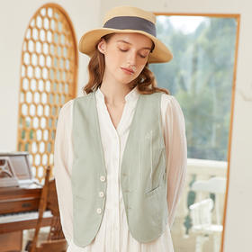 Famecoco范可儿拼接镂空花边马甲春季V领设计感马夹外套FAB1CA001