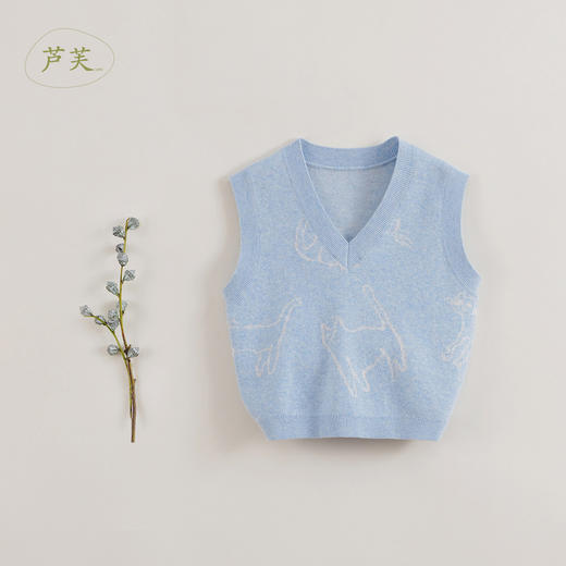 【马克珍妮 芦芙】春装新款 女童涂鸦猫咪V领针织马甲230299 商品图2