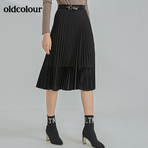 oldcolour2021冬季新款高腰伞裙遮胯显瘦气质百褶长裙N43063386 商品图3