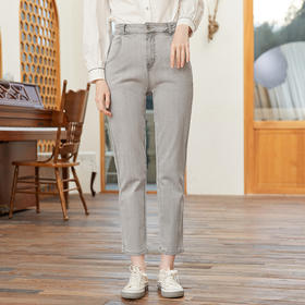 Famecoco范可儿浅色复古牛仔裤女直筒春季修身铅笔小脚裤FAB1GA019