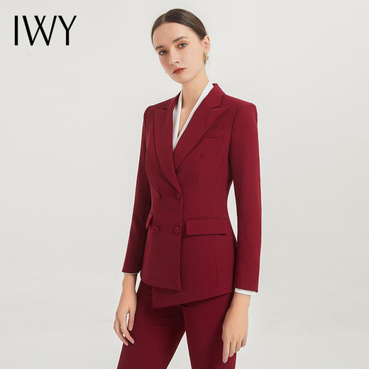 IWY/红色阔腿裤西装套装女秋冬高端职业装气质女神范播音主持上镜装OLC11358+P31358 商品图4
