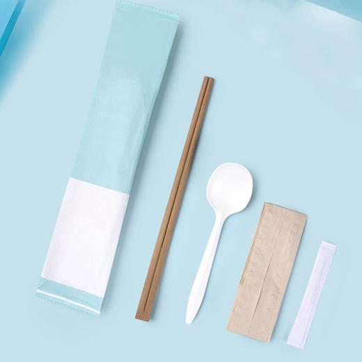喇叭花一次性勺套装塑料勺纸巾西餐勺独立包装筷子四件套装定制 商品图7