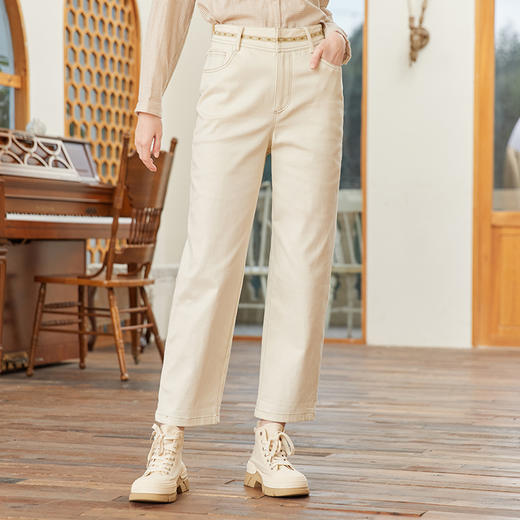 Famecoco范可儿直筒宽松休闲裤女春秋季拼接腰头设计感裤子FAB1GA004 商品图2
