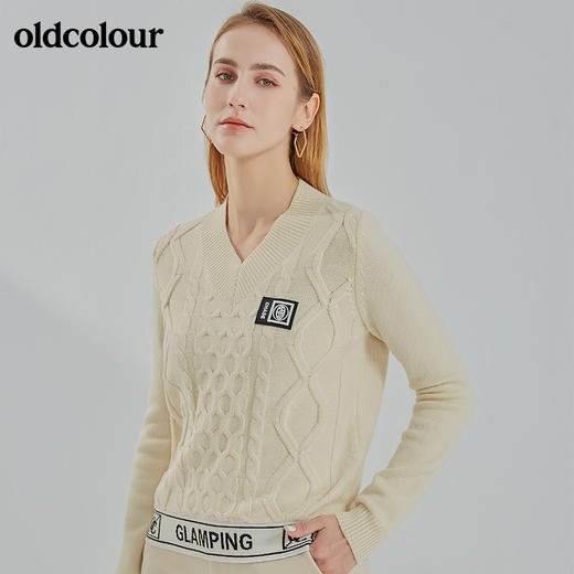 oldcolour新款时尚气质修身百搭V领针织套头衫N43052347 商品图0