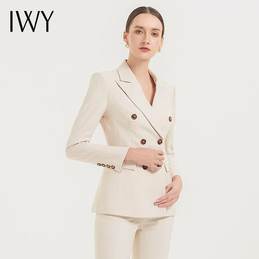 IWY/米白色气质西装外套两件套高级感职业套装时尚女神范播音主持上镜装C12353+P12312 商品图1
