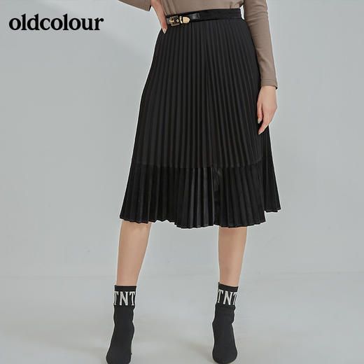 oldcolour2021冬季新款高腰伞裙遮胯显瘦气质百褶长裙N43063386 商品图4