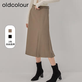 oldcolour2022冬季新款复古纯色气质高腰显瘦A字中长款半身裙女
