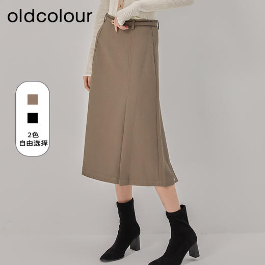 oldcolour2022冬季新款复古纯色气质高腰显瘦A字中长款半身裙女 商品图0